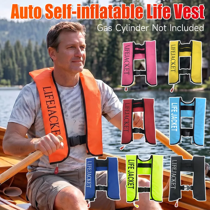 Fishing Vest - เสื้อชูชีพแบบพองลมอัตโนมัติพร้อมแถบสะท้อนแสงและนกหวีดนิรภัย เสื้อชูชีพสำหรับกีฬาทางน้ำ อุปกรณ์ตกปลา ล่องแก่ง