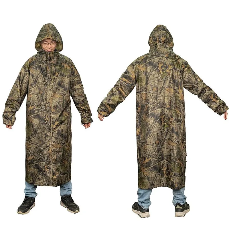 Fishing Rain Suit - เสื้อกันฝนลายพรางสำหรับผู้ใหญ่ แบบยาว กันลมและกันน้ำ ชุดกันฝนแบบชิ้นเดียวพร้อมฮู้ด สำหรับกิจกรรมกลางแจ้ง ปั่นจักรยาน