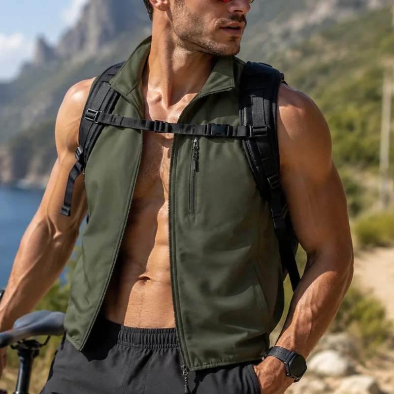 Fishing Vest - เสื้อกั๊กผู้ชายแบบบางพิเศษ มีกระเป๋าหลายช่องพร้อมซิป ไม่มีแขน เสื้อกั๊กตาข่ายผ้าไหมเย็นสำหรับฤดูร้อน เหมาะสำหรับกิจกรรมกลางแจ้ง ขี่มอเตอร์ไซค์