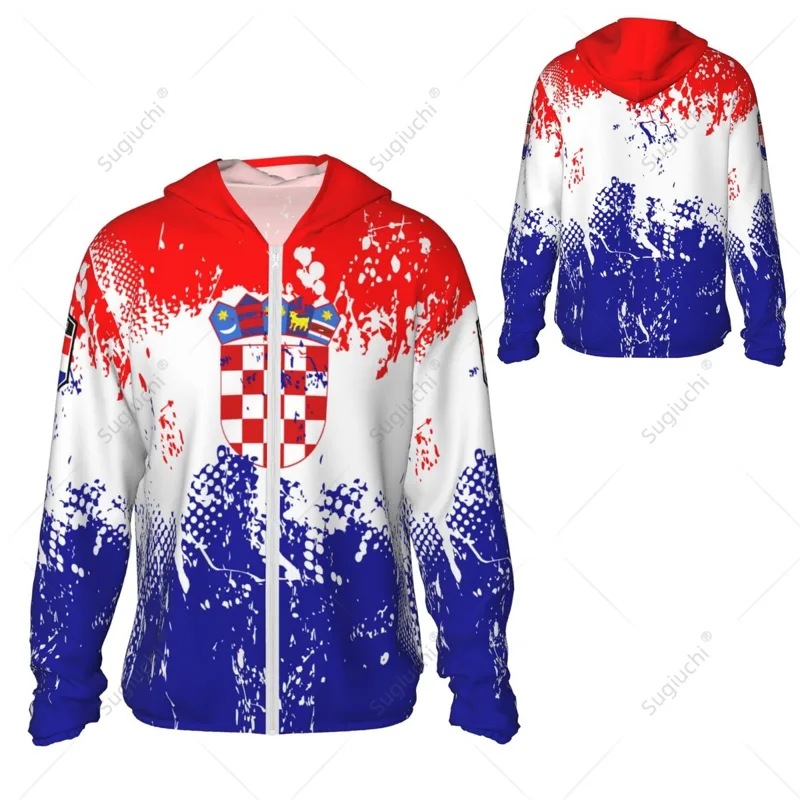 Fishing Hoodie - เสื้อฮู้ดกันแดดลายธงชาติโครเอเชีย เสื้อผ้ากันแดด ตกปลา ปั่นจักรยาน วิ่ง แห้งเร็ว