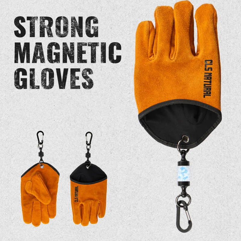 Fishing Gloves - ถุงมือบาร์บีคิวทนความร้อน หนังวัวแท้ ถุงมือจับไฟสำหรับตั้งแคมป์ ถุงมือย่างกันลื่น สำหรับกิจกรรมกลางแจ้ง ตกปลา