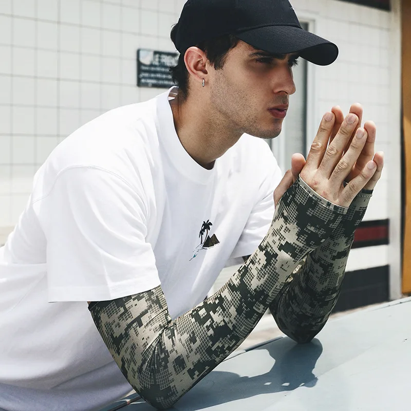 Fishing Gloves - Uv Solar แขนแขนผู้ชายฤดูร้อนผ้าไหมน้ําแข็งแขนยาวตกปลากลางแจ้ง Sun - ป้องกันผู้ชายกีฬาขี่จักรยานแขน