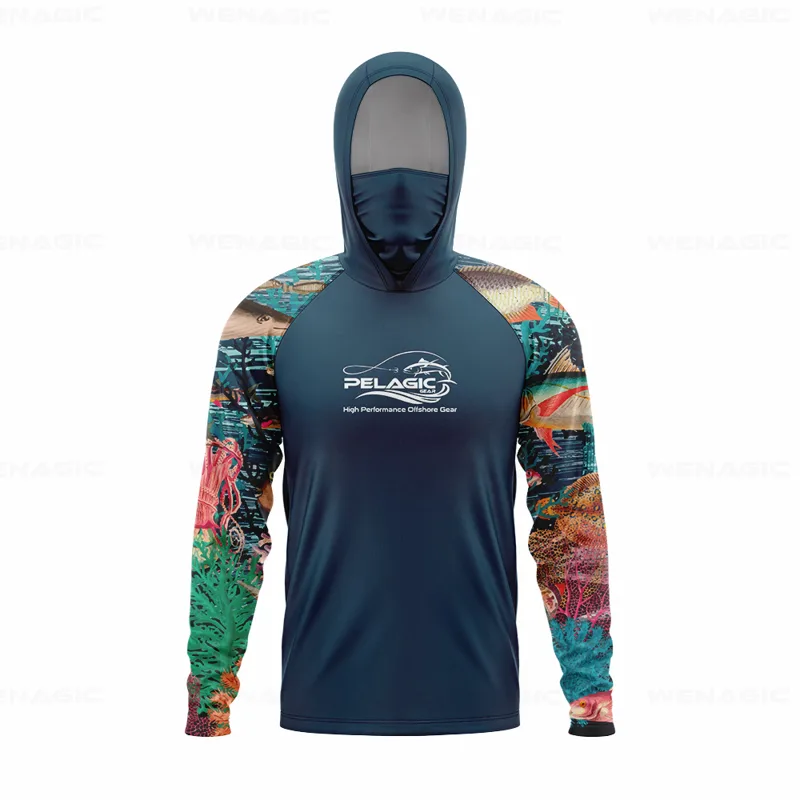 Fishing Shirt Uv Protection - เสื้อตกปลาแขนยาวมีฮู้ดสำหรับผู้ชาย, เสื้อยืดตกปลาป้องกันรังสียูวีเสื้อตกปลา