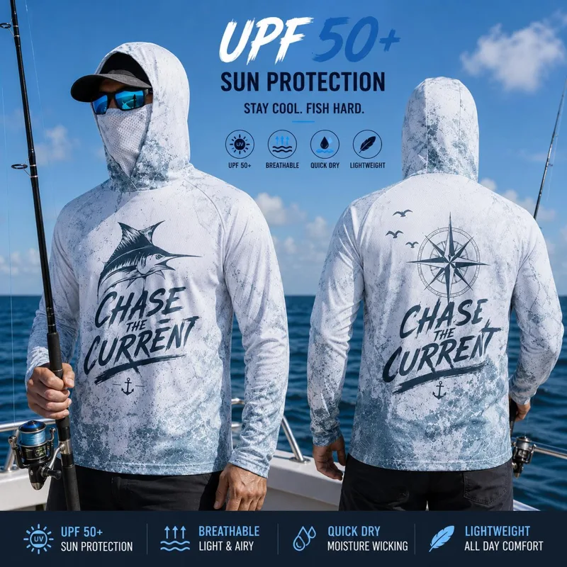 Fishing Mask Sun Protection - เสื้อฮู้ดดี้ตกปลาผู้ชาย แขนยาว ป้องกันใบหน้า แห้งเร็ว เสื้อกันแดด เสื้อเจอร์ซีย์ตกปลา
