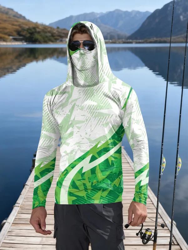 Fishing Shirt Uv Protection - เสื้อตกปลาผู้ชายมีฮู้ดแขนยาวลายพรางกันแดดระบายอากาศป้องกันรังสียูวีน้ำหนักเบาเสื้อตกปลาทนเหงื่อ