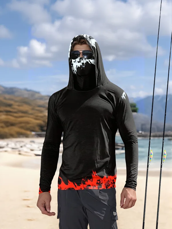 Fishing Shirt Uv Protection - เสื้อตกปลาผู้ชายแบบมีฮู้ด แขนยาว เสื้อผ้าตกปลา เสื้อยืดตกปลา ป้องกันรังสียูวี เสื้อตกปลา