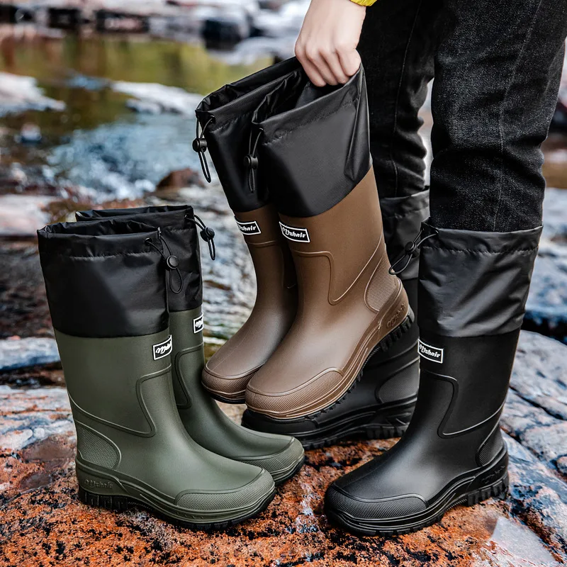 Fishing Waders - รองเท้าบูทยางกันน้ำสำหรับผู้ชาย เหมาะสำหรับตกปลา ขับรถส่งของ พื้นรองเท้าหนาทนทาน กันลื่น