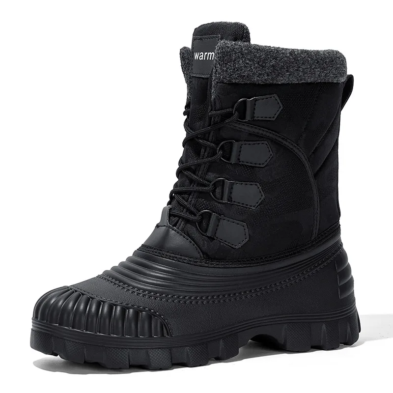 Fishing Boots - รองเท้าบูทผู้ชายแบบหุ้มข้อกลางสำหรับฤดูหนาว บุขนหนานุ่ม อุ่นสบาย รองเท้าบูทหิมะแฟชั่น รองเท้าผ้าฝ้ายหุ้มข้อสูงสำหรับผู้ชาย รองเท้าบูทกันฝนสำหรับตกปลาในฤดูหนาว