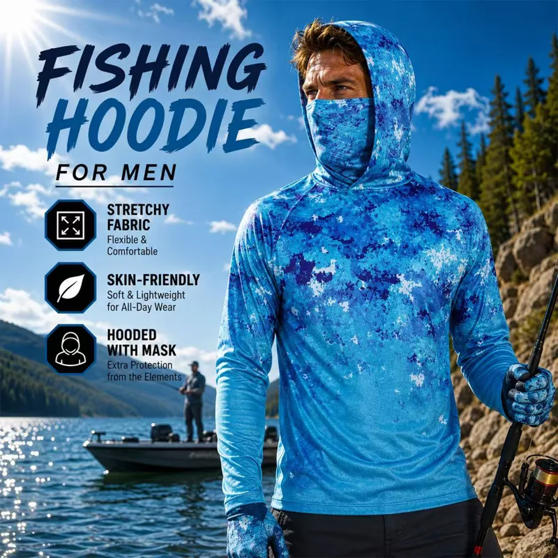 Fishing Hoodie - เสื้อเจอร์ซีย์สำหรับตกปลา เสื้อยืดฤดูร้อน เสื้อผ้าตกปลา เสื้อยืดผู้ชาย เสื้อฮู้ดกันรังสียูวี เสื้อยืดผู้ชาย