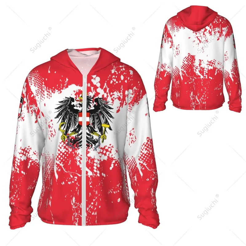 Fishing Hoodie - เสื้อฮู้ดกันแดดลายธงชาติออสเตรีย เสื้อผ้ากันแดด ตกปลา ปั่นจักรยาน วิ่ง แห้งเร็ว
