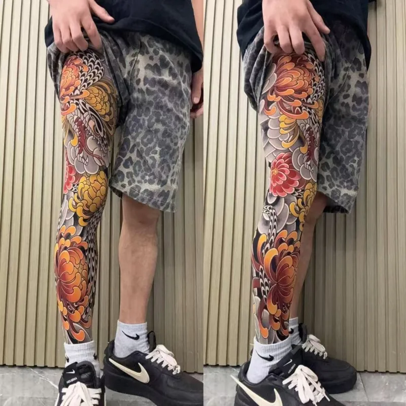 Fishing Socks - ถุงเท้าลายสักเต็มขา ถุงน่องพิมพ์ลาย ถุงเท้าสำหรับปั่นจักรยาน ตกปลา ถุงเท้ายืดหยุ่น กันแดด
