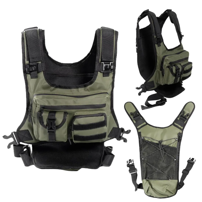 Fishing Bag Waterproof - เสื้อกั๊กยุทธวิธีกลางแจ้งแบบหลายกระเป๋า ระบายอากาศได้ดี กระเป๋าคาดหน้าอกแบบตาข่าย กันน้ำ ทนทานต่อการสึกหรอ เหมาะสำหรับการล่าสัตว์