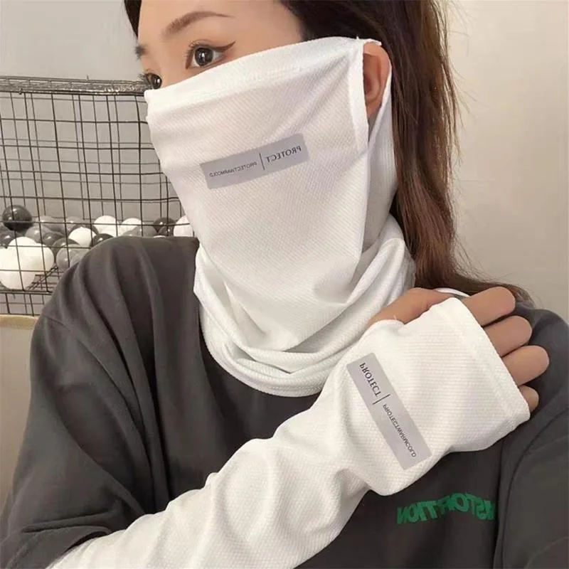 Fishing Mask Sun Protection - ชุดป้องกันแสงแดดไอซ์ซิลค์*หน้ากาก+ปลอกแขน ระบายอากาศได้ดี สำหรับปั่นจักรยาน/ตกปลา กีฬากลางแจ้งในฤดูร้อน