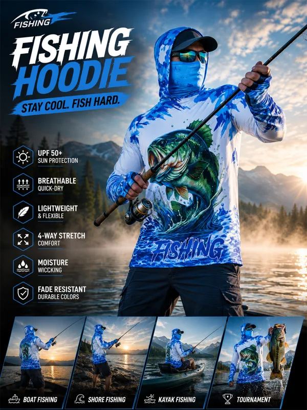 Fishing Hoodie - เสื้อฮู้ดตกปลา UPF 50 เสื้อฮู้ดกันแดด UV แขนยาว