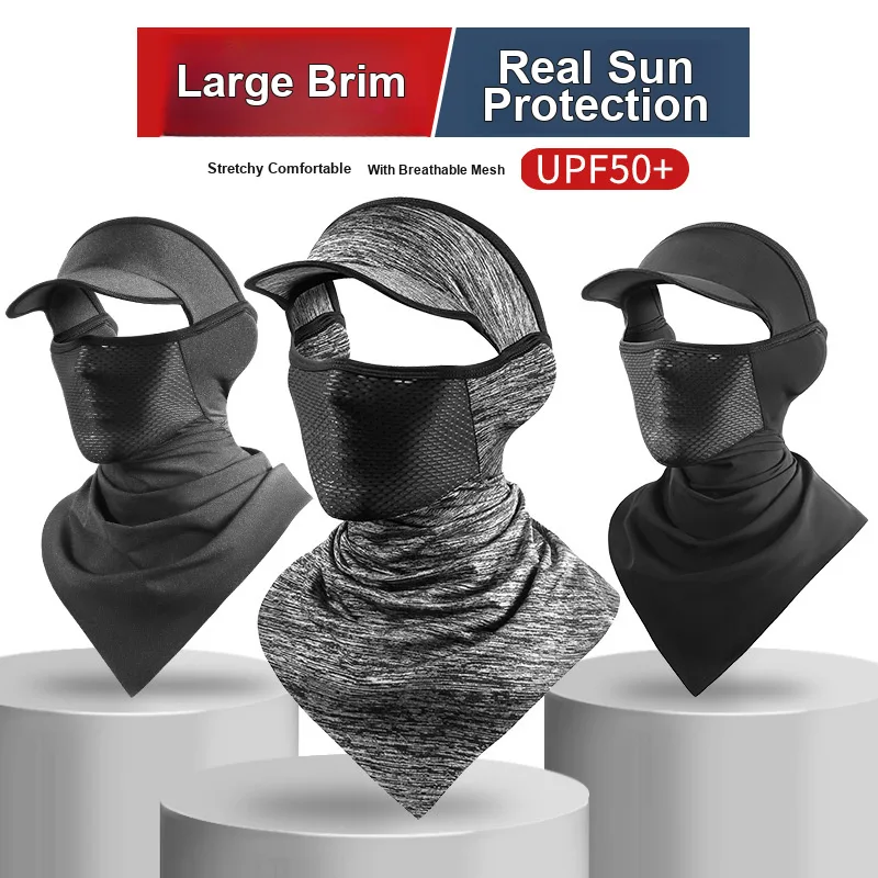 Fishing Mask Sun Protection - หน้ากากปิดหน้าป้องกันแสงแดดสำหรับปั่นจักรยาน ผ้าไอซ์ซิลค์ระบายอากาศ พร้อมผ้าคาดศีรษะสามเหลี่ยมและกระบังหน้า สำหรับผู้ชาย ใช้สำหรับกิจกรรมกลางแจ้งในฤดูร้อน เช่น