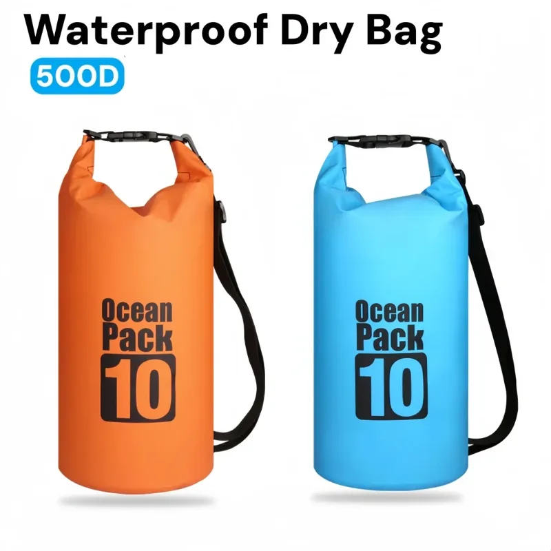 Fishing Bag Waterproof - กระเป๋าแห้งกันน้ำ 500D แบบลอยน้ำได้, กระเป๋าแบบม้วนปิดปากสำหรับตั้งแคมป์ เดินป่า ท่องเที่ยวกลางแจ้ง,