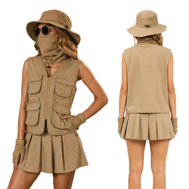 Fishing Hat - นักสำรวจกลางแจ้งเสื้อผ้าอุปกรณ์เสริมหมวกเดินป่าตกปลาผจญภัยเครื่องแต่งกายคอสเพลย์ฮาโลวีนชุดเครื่องแต่งกายหญิงผู้ใหญ่ชุด