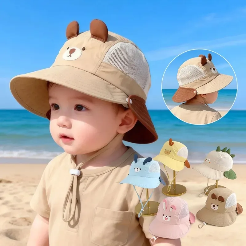 Fishing Hat - หมวกชาวประมงการ์ตูนน่ารักสำหรับเด็ก หมวกตาข่ายระบายอากาศสำหรับฤดูร้อน เหมาะสำหรับเด็กวัยหัดเดิน หมวกปานามาสำหรับกิจกรรมกลางแจ้ง