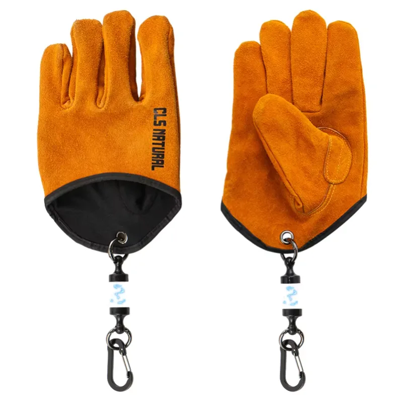 Fishing Gloves - ถุงมือบาร์บีคิวทนความร้อน, ถุงมือหนังวัวสำหรับจัดการไฟสำหรับตั้งแคมป์, ถุงมือย่างกันลื่นสำหรับตกปลาและเชื่อมกลางแจ้ง