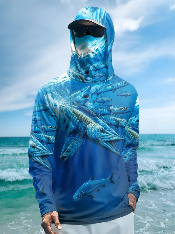 Fishing Shirt Uv Protection - เสื้อตกปลาผู้ชายแบบมีฮู้ด แขนยาว เสื้อผ้าตกปลา เสื้อยืดตกปลา ป้องกันรังสียูวี เสื้อตกปลา