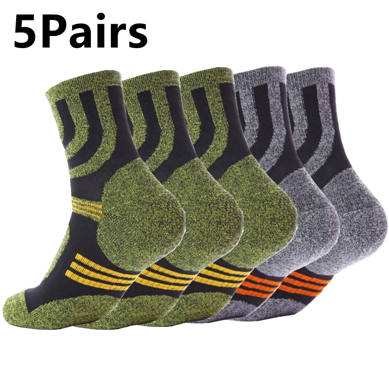Fishing Socks - ถุงเท้าผู้ชาย5คู่ถุงเท้ากันพองสำหรับฤดูใบไม้ร่วงฤดูหนาวถุงเท้าเทอร์รี่กีฬากลางแจ้งวิ่งขี่จักรยานมาราธอนตั้งแคมป์เดินป่ารักบี้5คู่