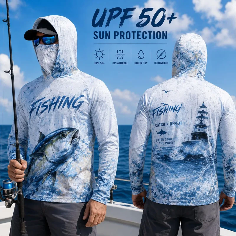 เสื้อฮู้ดดี้ตกปลาผู้ชาย แขนยาว - Fishing Mask Sun Protection บทวิจารณ์และราคา