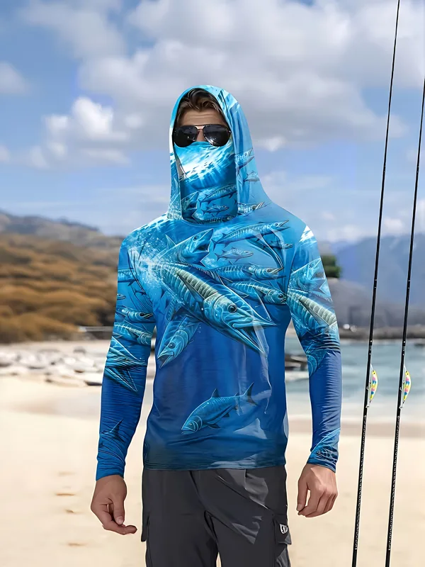 เสื้อตกปลาแบบมีฮู้ดสำหรับผู้ชา - Fishing Mask Sun Protection บทวิจารณ์และราคา