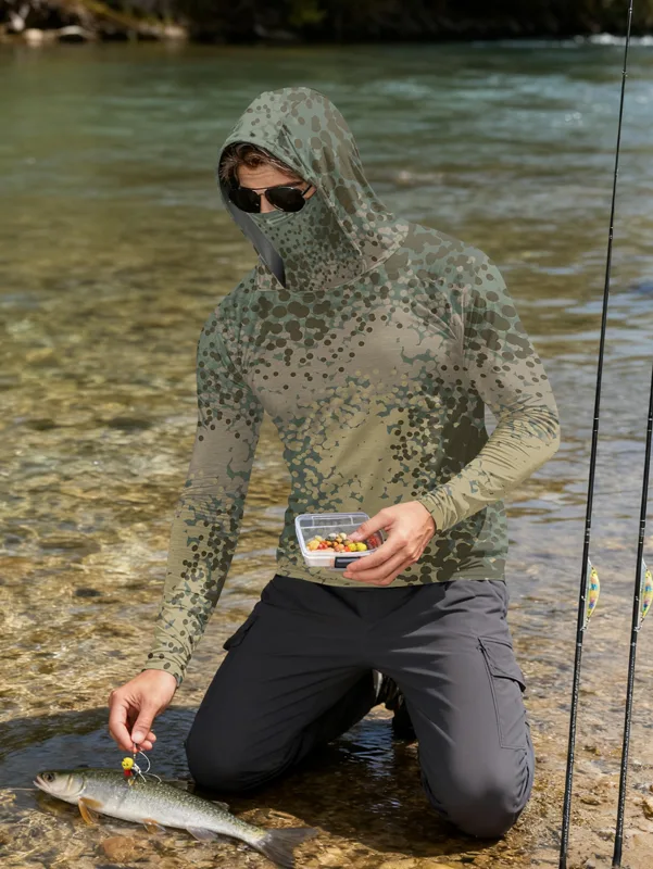 เสื้อตกปลาผู้ชายมีฮู้ดแขนยาวลา - Fishing Shirt Uv Protection บทวิจารณ์และราคา
