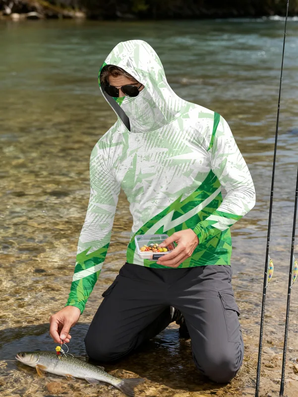 เสื้อตกปลาผู้ชายมีฮู้ดแขนยาวลา - Fishing Shirt Uv Protection บทวิจารณ์และราคา