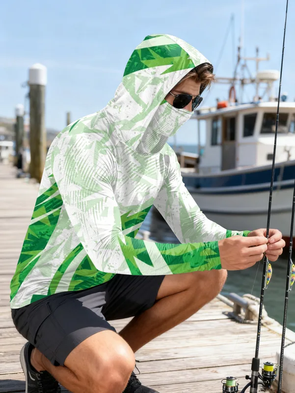 เสื้อตกปลาผู้ชายมีฮู้ดแขนยาวลา - Fishing Shirt Uv Protection บทวิจารณ์และราคา
