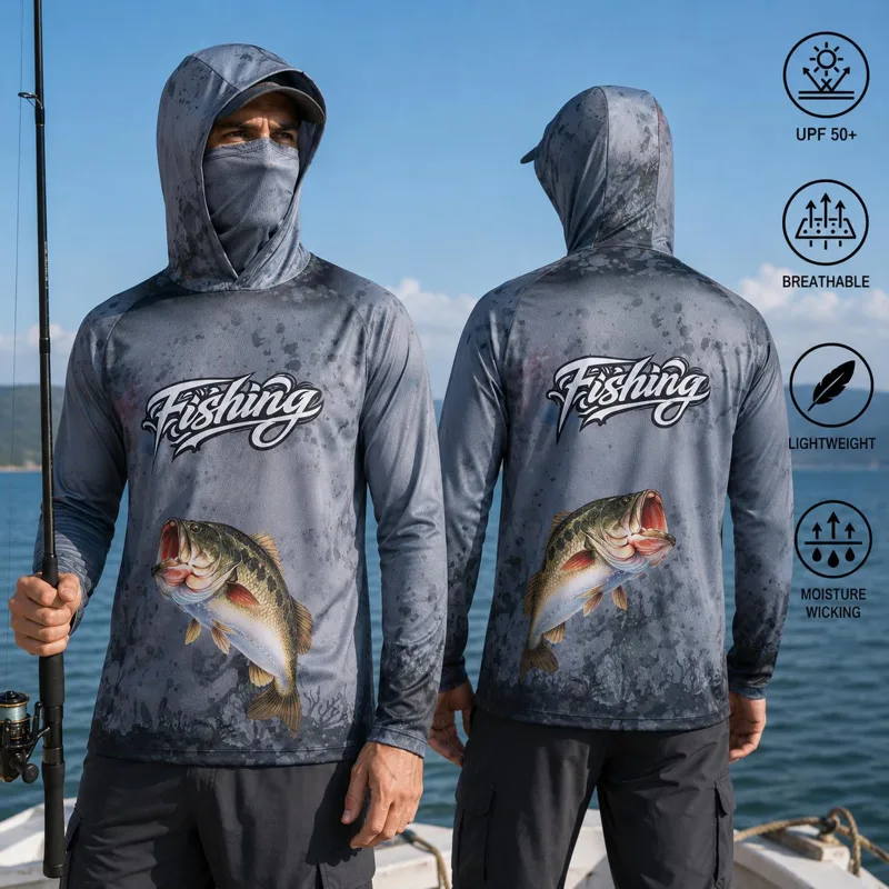 เสื้อตกปลาแบบมีฮู้ดสำหรับผู้ชา - Fishing Mask Sun Protection บทวิจารณ์และราคา