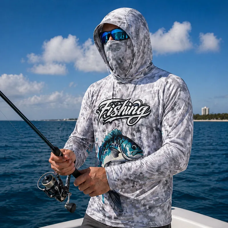 เสื้อตกปลาแบบมีฮู้ดสำหรับผู้ชา - Fishing Mask Sun Protection บทวิจารณ์และราคา
