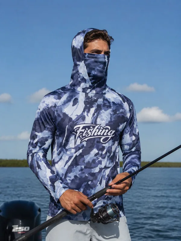 เสื้อตกปลาแบบมีฮู้ดสำหรับผู้ชา - Fishing Mask Sun Protection บทวิจารณ์และราคา