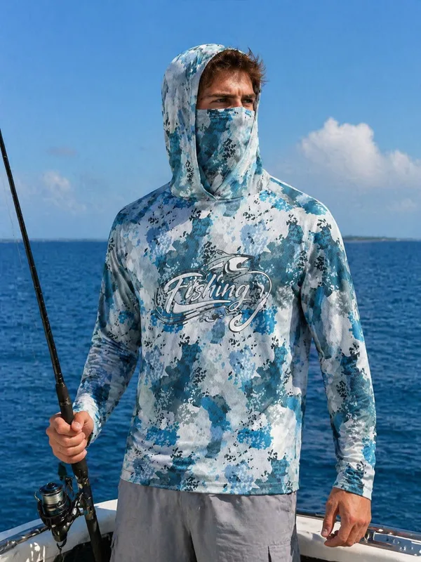 เสื้อตกปลาแบบมีฮู้ดสำหรับผู้ชา - Fishing Mask Sun Protection บทวิจารณ์และราคา