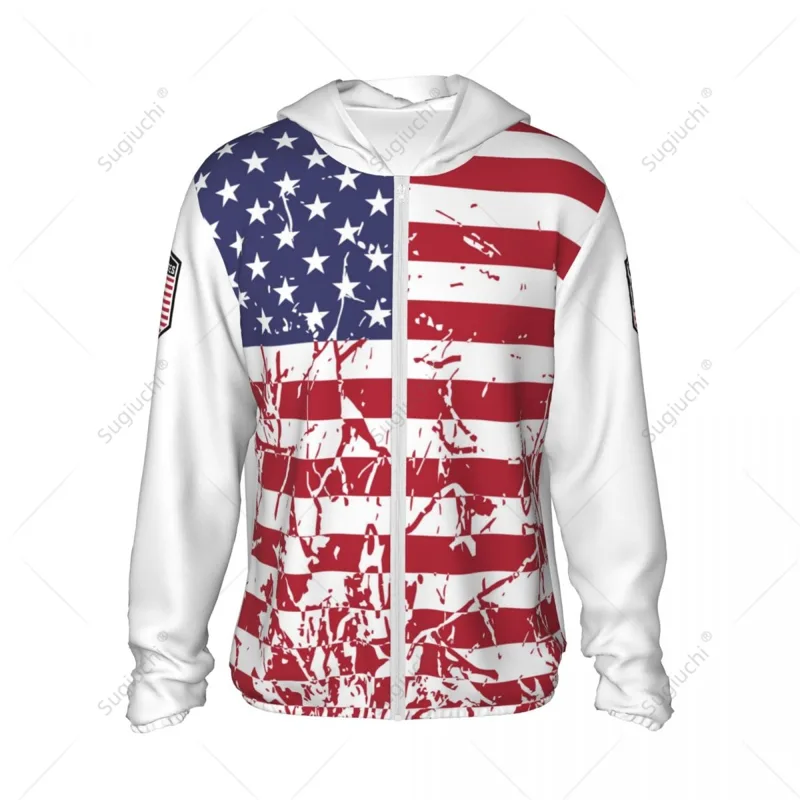 เสื้อฮู้ดกันแดดลายธงชาติสหรัฐอ - Fishing Hoodie บทวิจารณ์และราคา