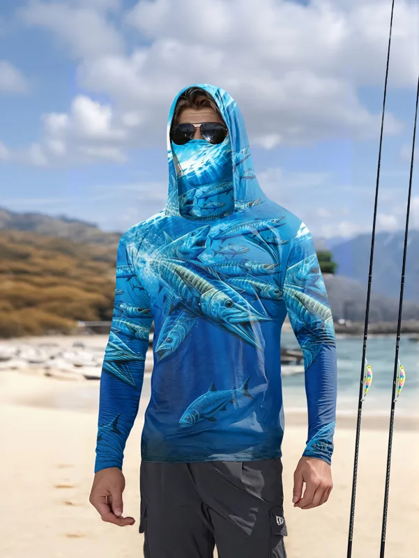 เสื้อตกปลาผู้ชายแบบมีฮู้ด แขนย - Fishing Shirt Uv Protection บทวิจารณ์และราคา